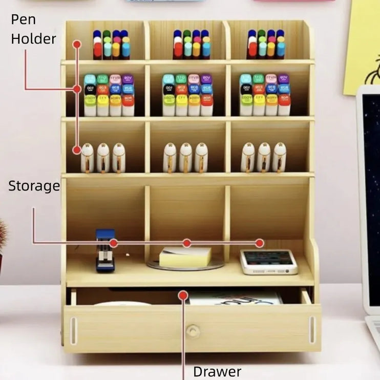 Wooden Desk Organizer with Drawers