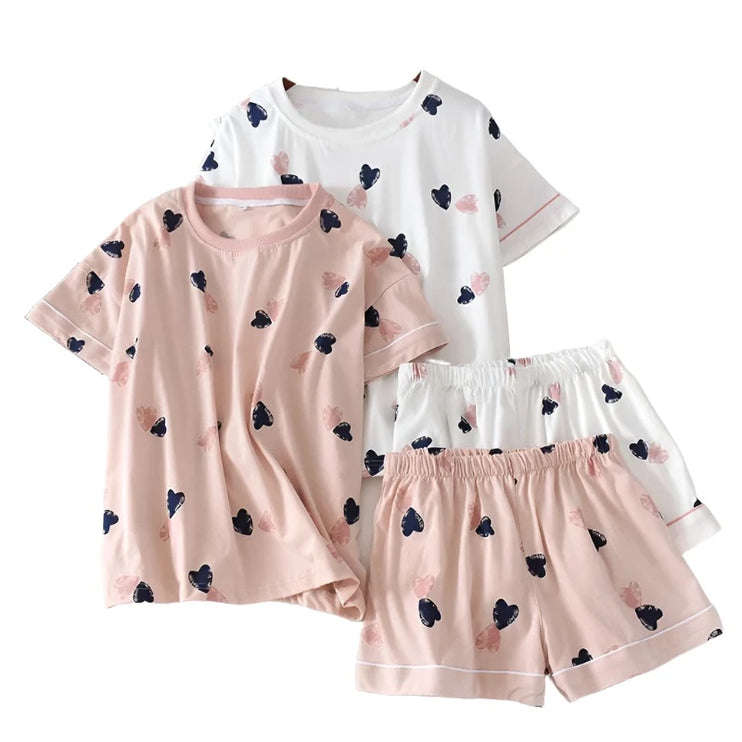 short-sleeved heart pajamas set