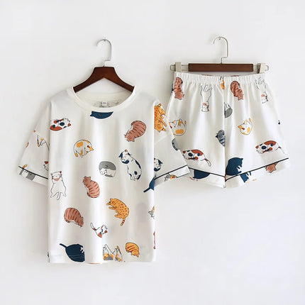 short-sleeved heart pajamas set