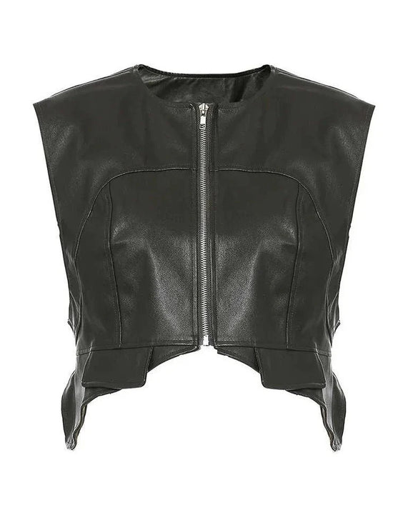 Loose Fit Irregular Pu Leather Vest